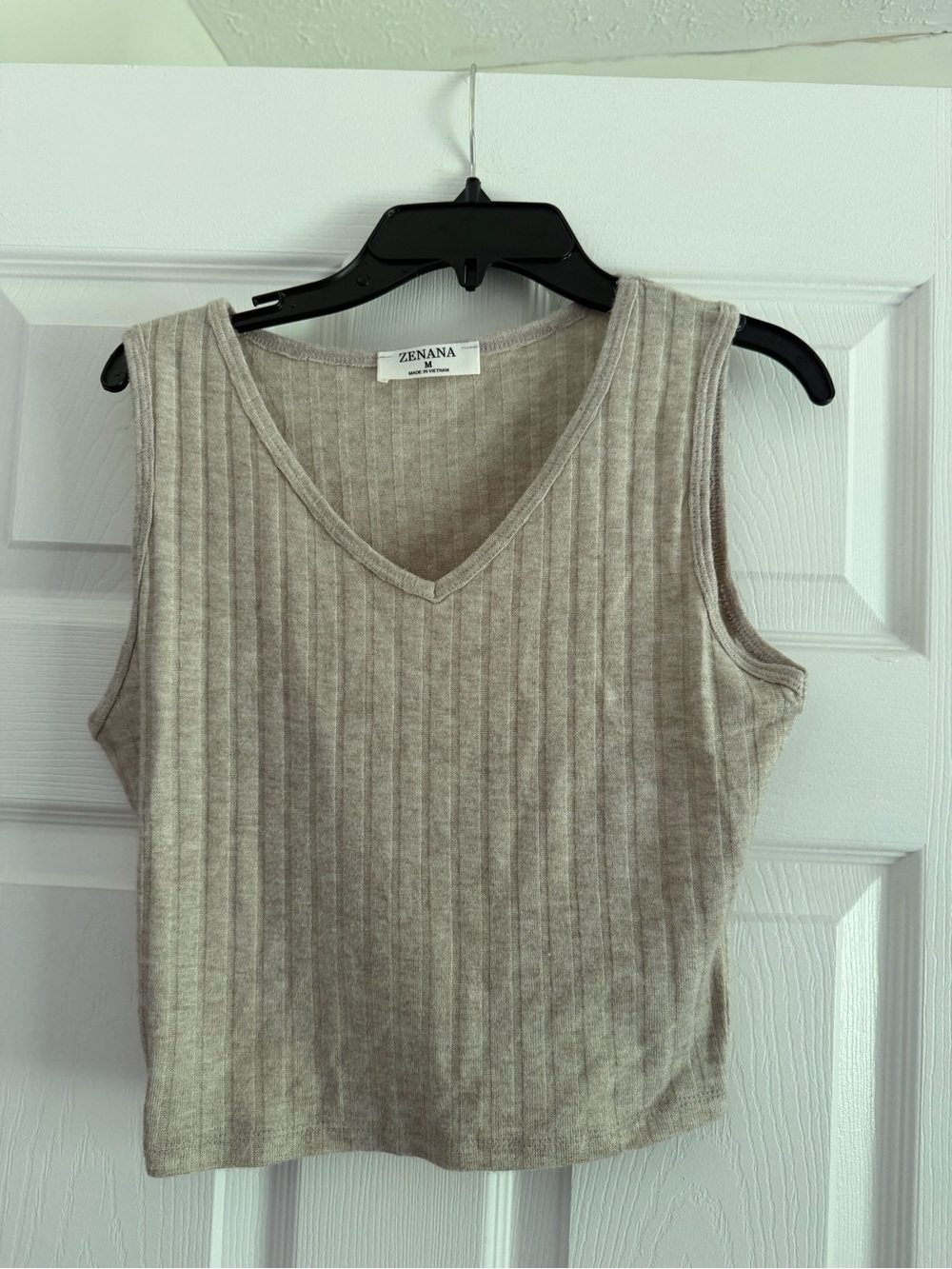 Zenana Outfitters Taupe Ribbed V-Neck Tank Top